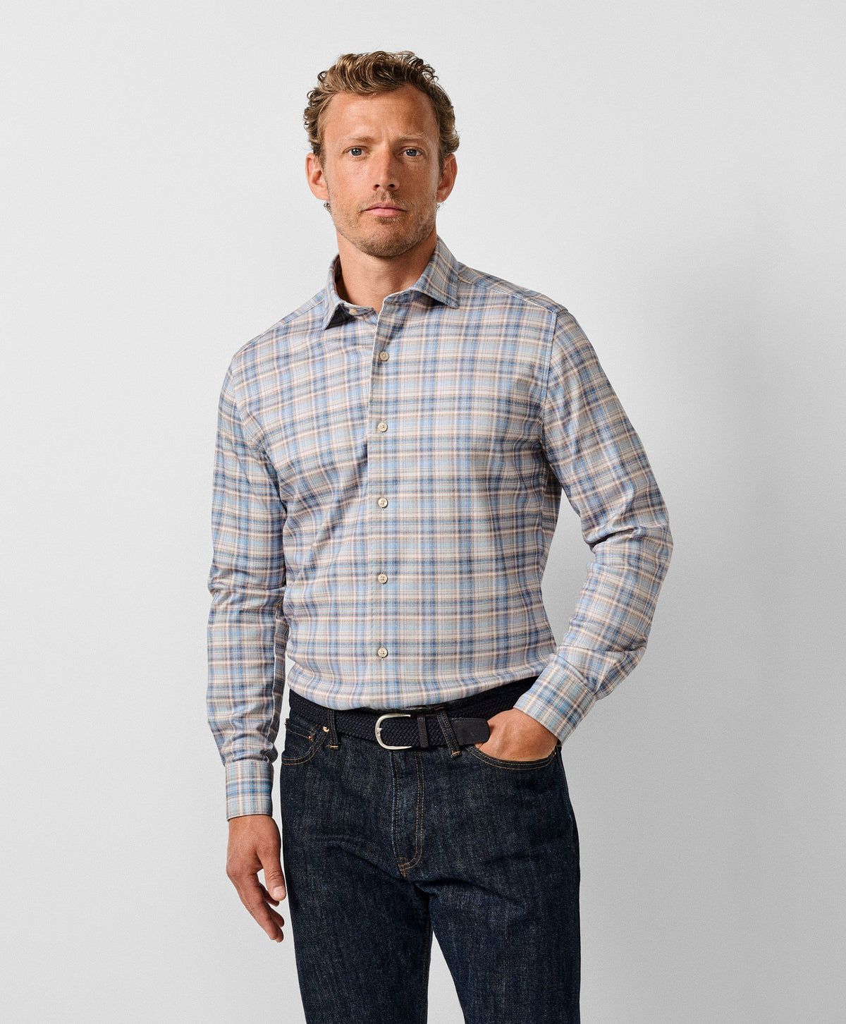 Dune & Blue Plaid Knit Sport Shirt (CMSK13830296)