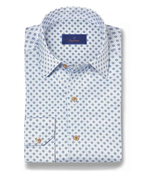 White & Blue Geometric Print Sport Shirt (CBSM11604135)
