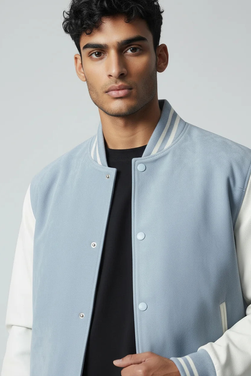 Sky Baseball Leather Suede Bomber Jacket (J248)
