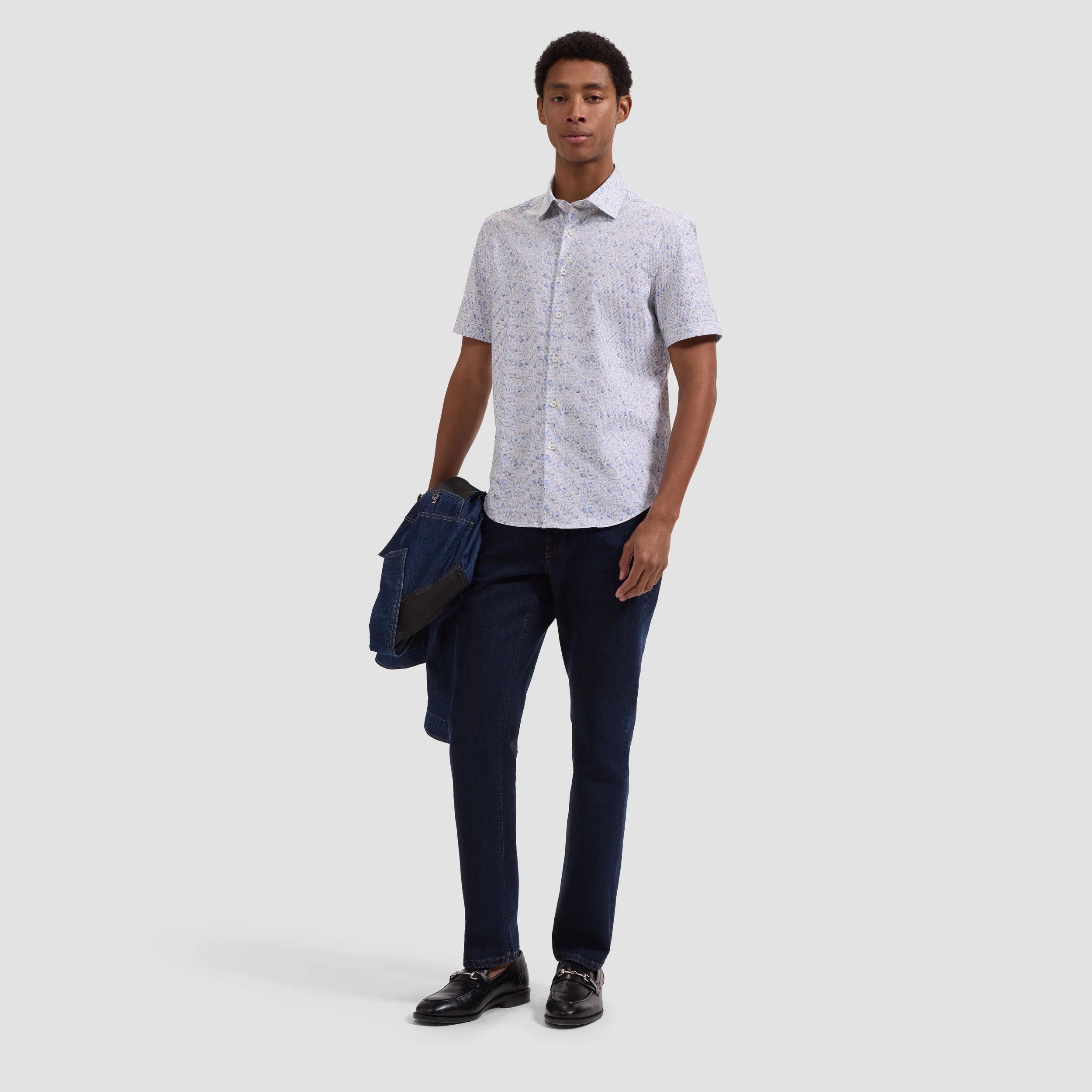Miles OoohCotton® Striped Leaf Short-Sleeve Shirt (JF9215F40)