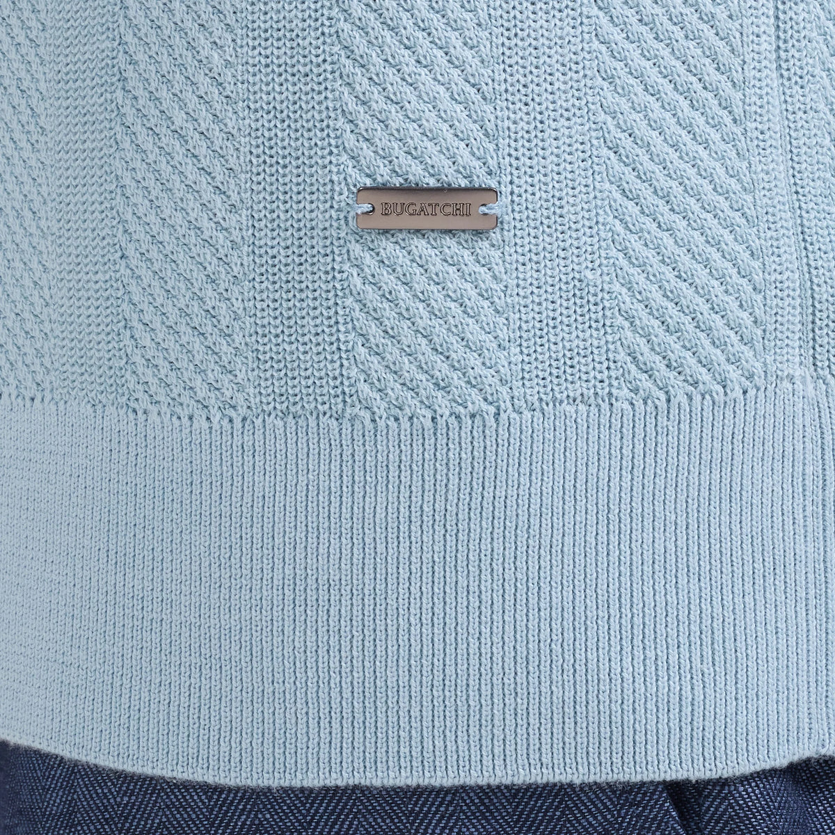 Textured Stripe Johnny Collar Short-Sleeve Sweater (JH554JC1)