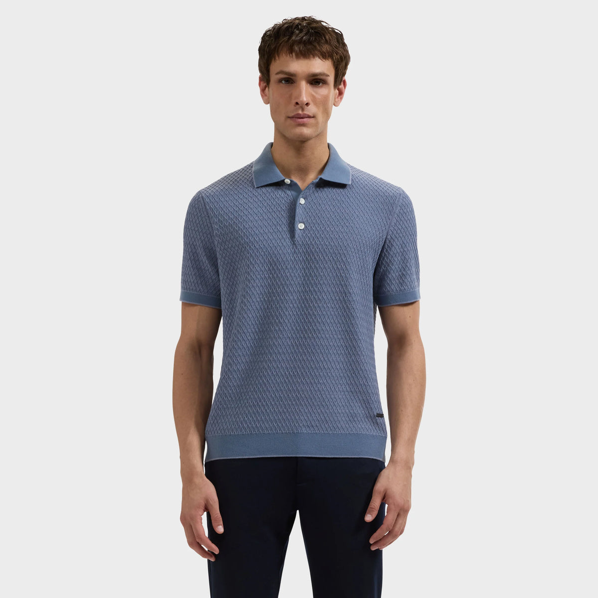 Honeycomb Polo Sweater - Hazy Blue (KH550PO1)