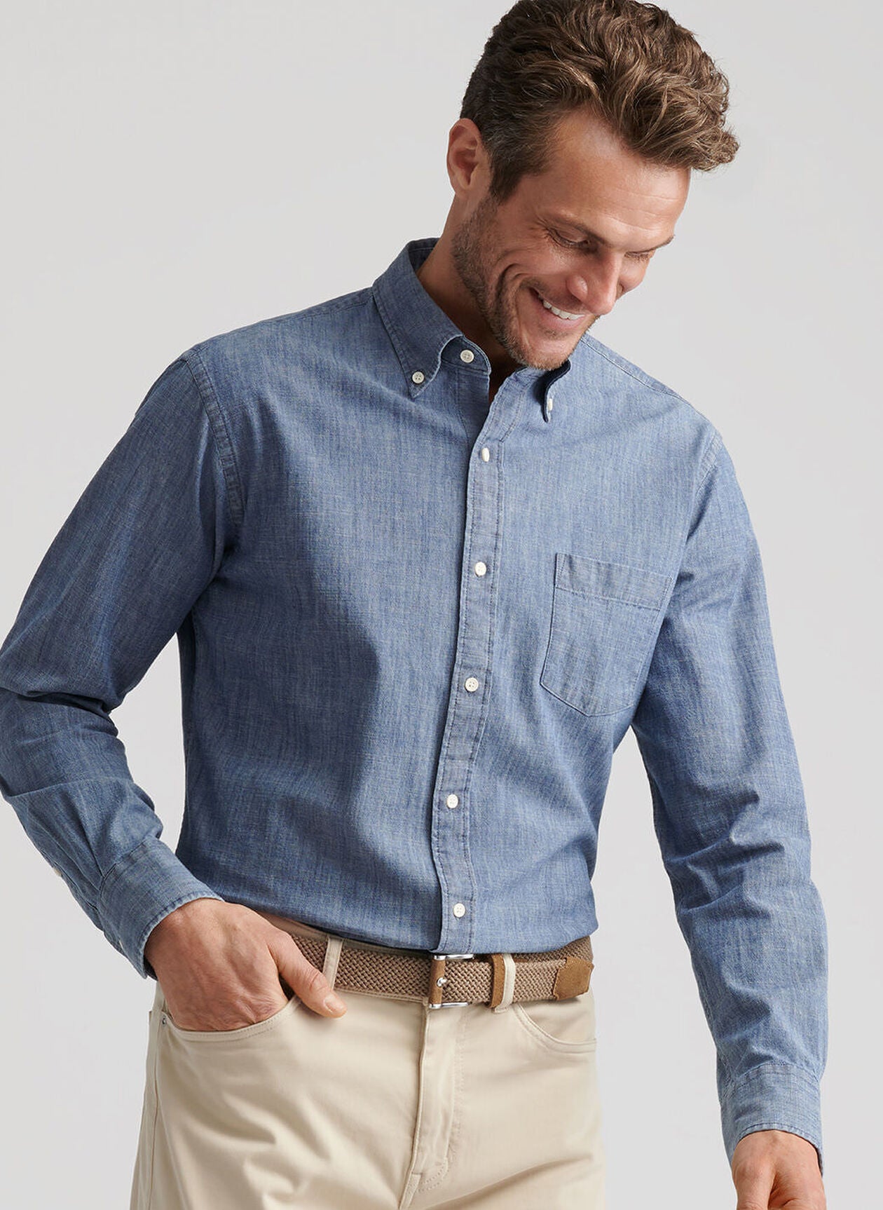 Tamworth Chambray Cotton-Stretch Sport Shirt (MA25W70LTV)