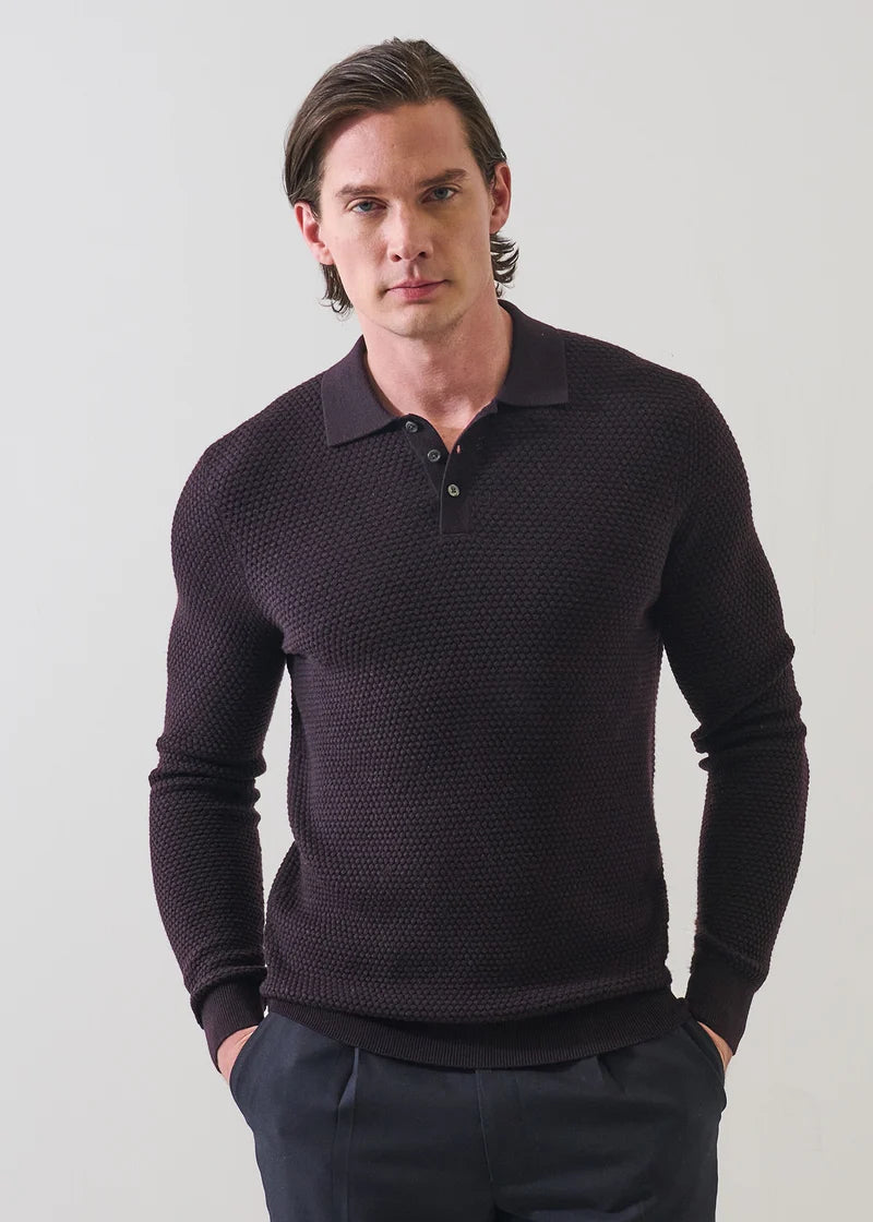 Extra-Fine Merino Wool Bubble Stitch Polo (P112P18C)
