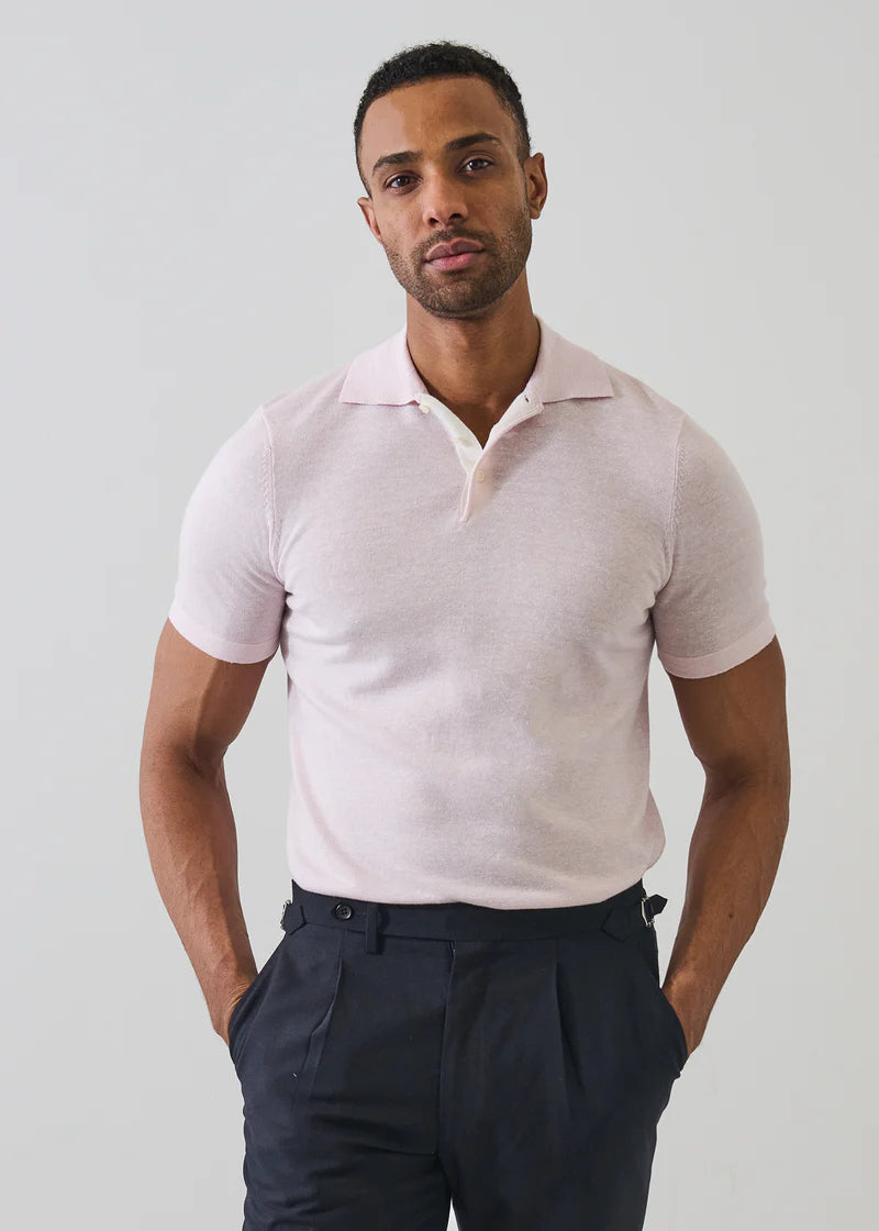 Merino Linen Contrast Placket Polo (P144P32B)