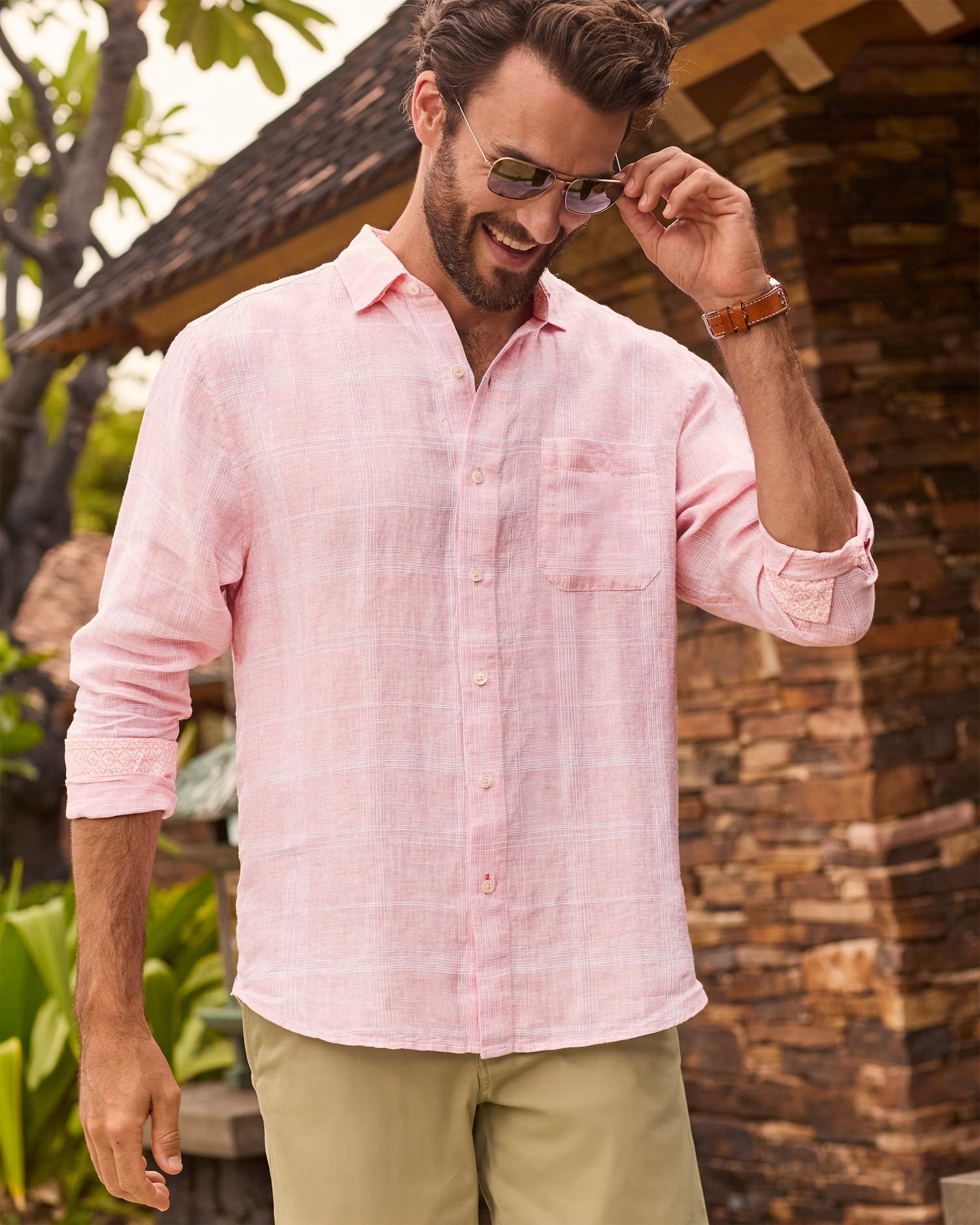 Paradisio Plaid Linen Long-Sleeve Shirt (ST327160)