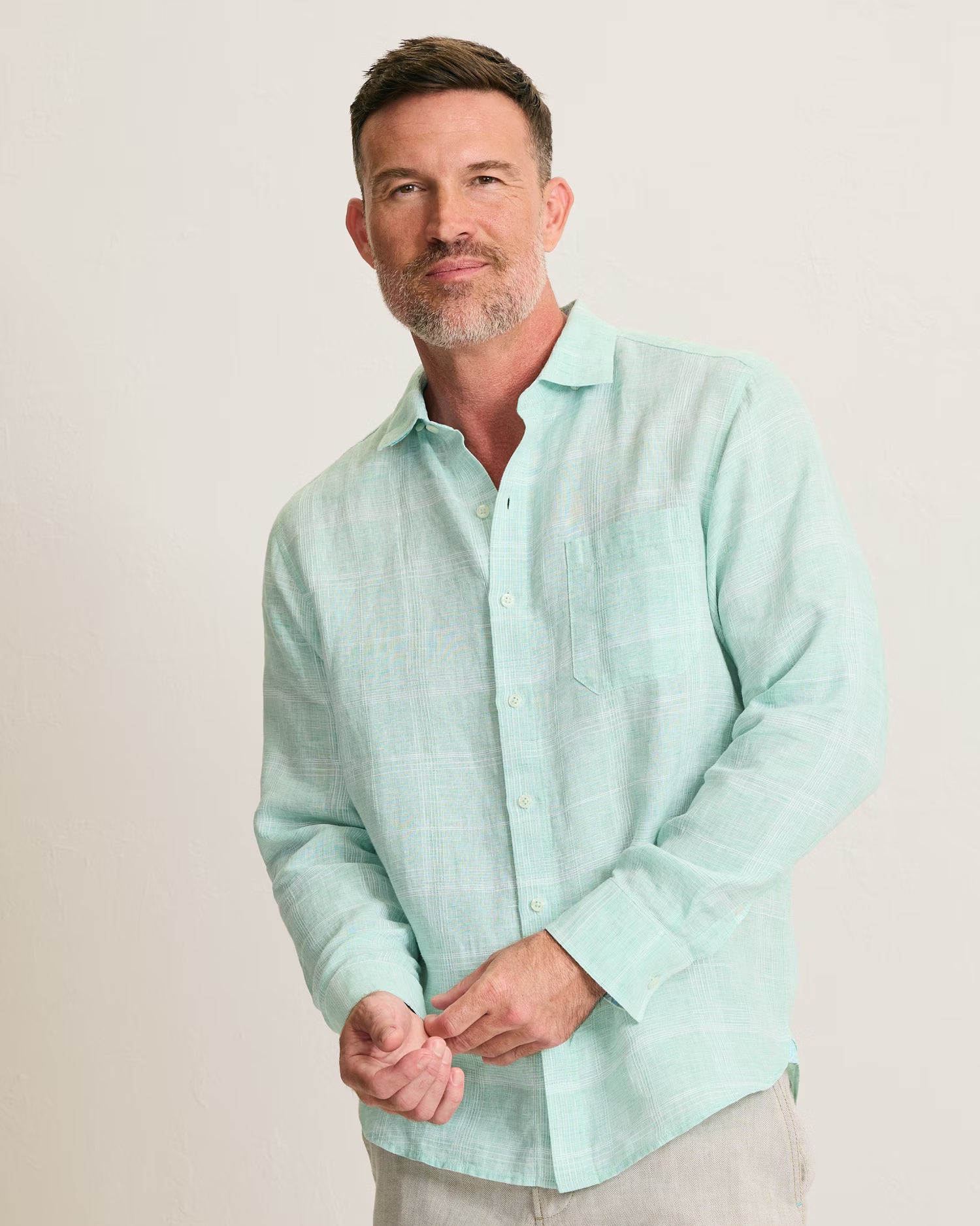 Paradisio Plaid Linen Long-Sleeve Shirt (ST327160)