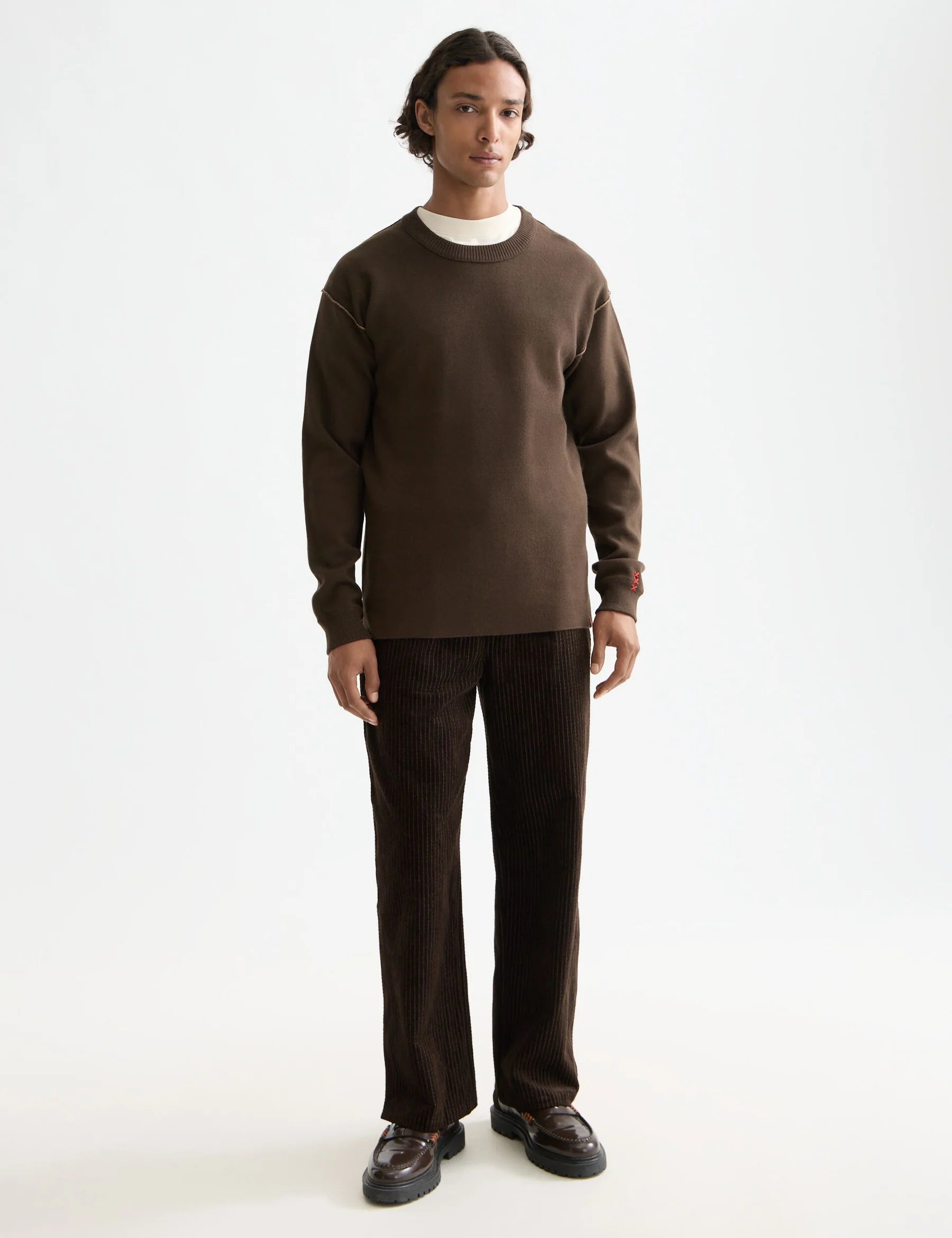Merino Double Face Drop Shoulder Crewneck (181339)