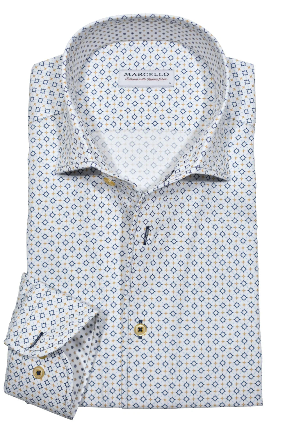 Navy Sun Medallion Roll Collar Shirt (W946R)
