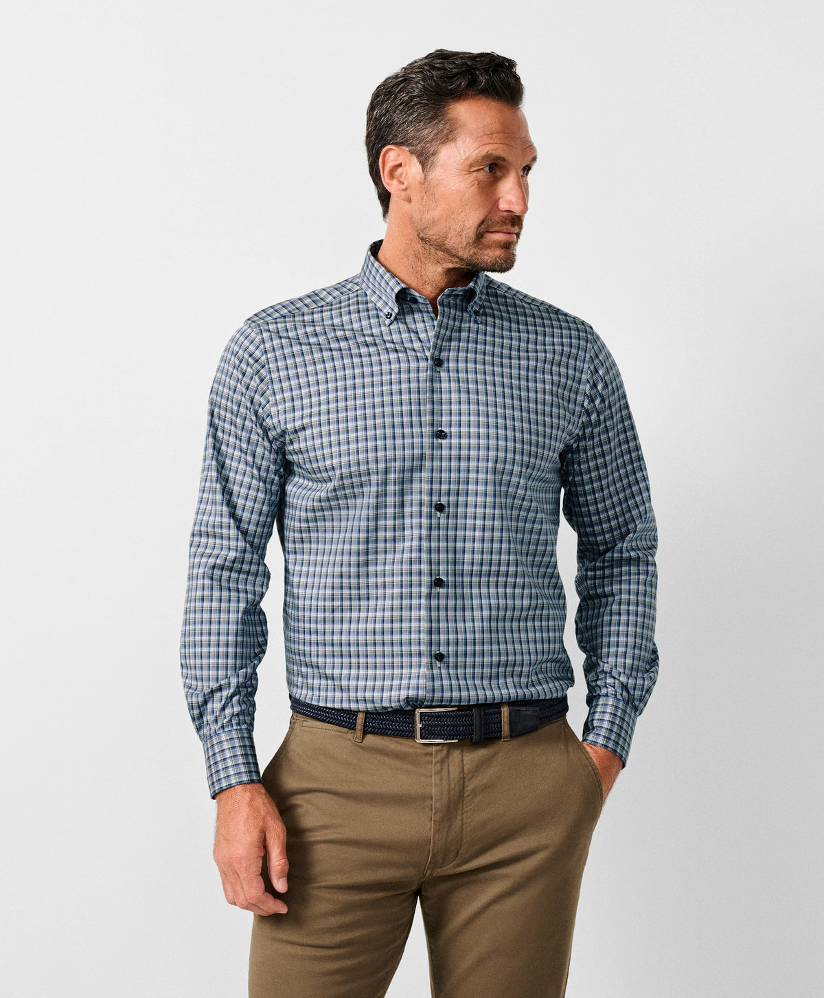 Navy & Olive Check Sport Shirt (CBBD13826492)