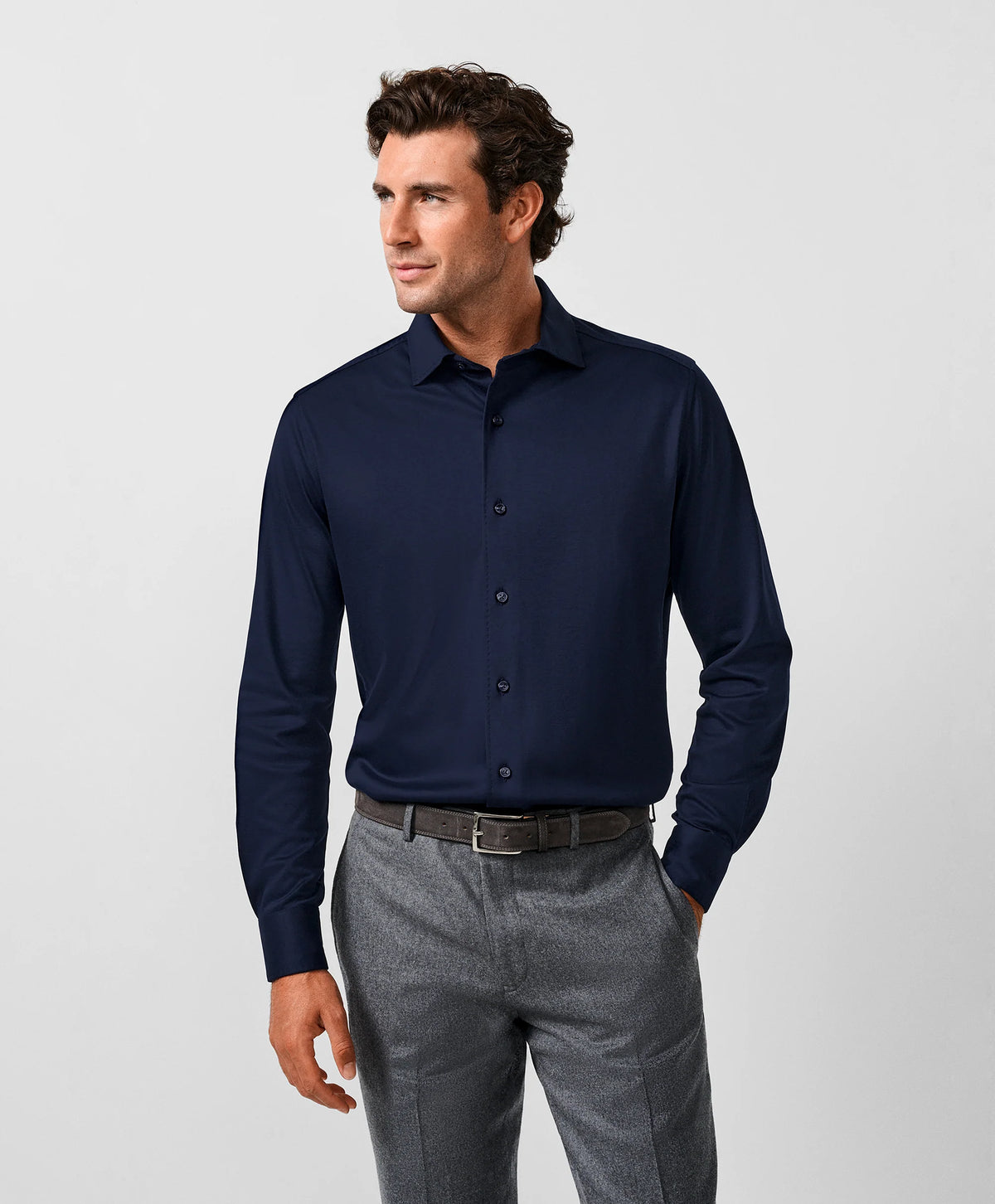 Navy Cotton Knit Sport Shirt (CMSK12150412)