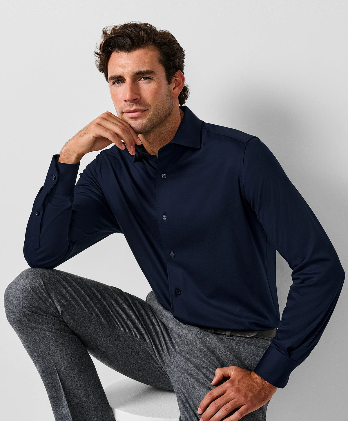 Navy Cotton Knit Sport Shirt (CMSK12150412)