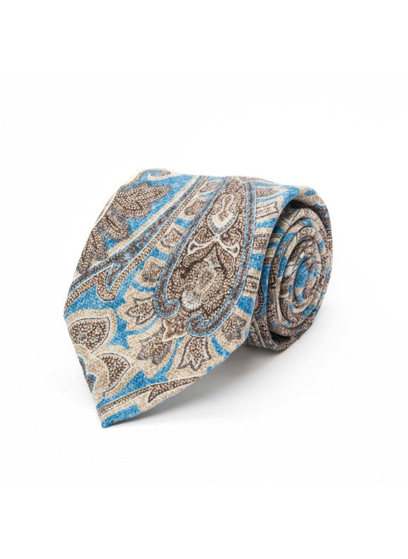 Blue/Brown Exploded Paisley Diamante Print Tie (422078-59)
