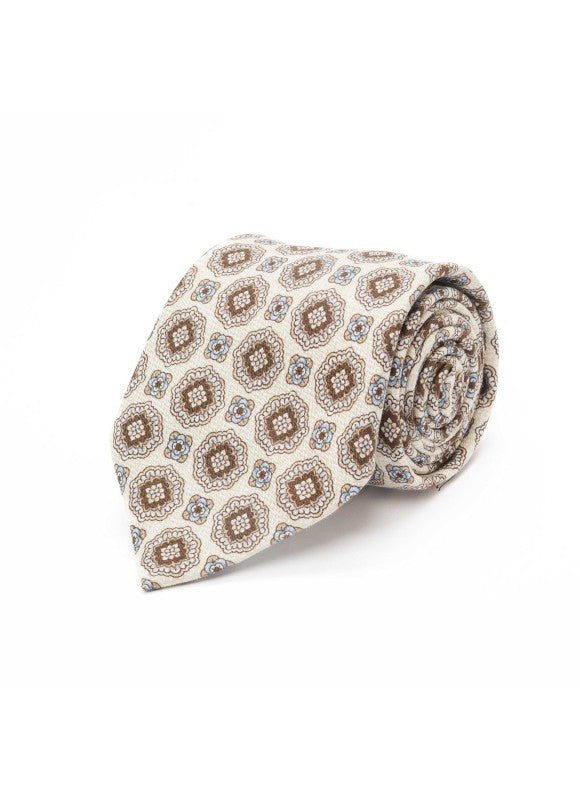 Beige Medallion Neat Diamante Print Tie (426813-1)