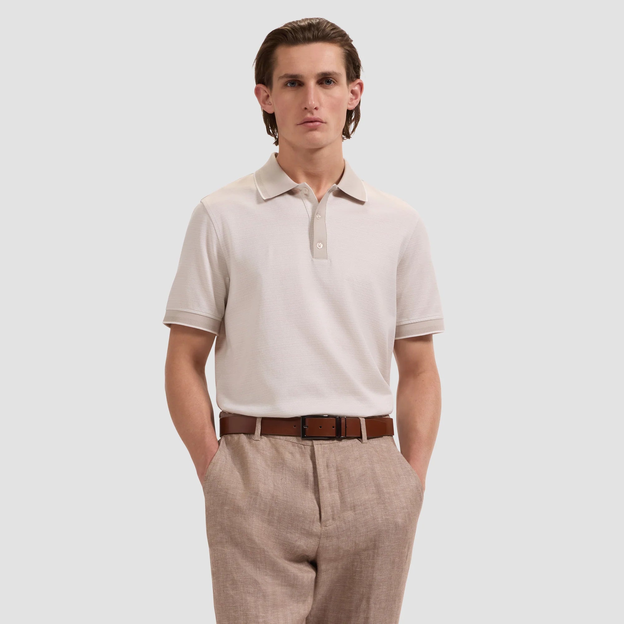 Jacquard Herringbone Three-Button Polo (JF2006F68)