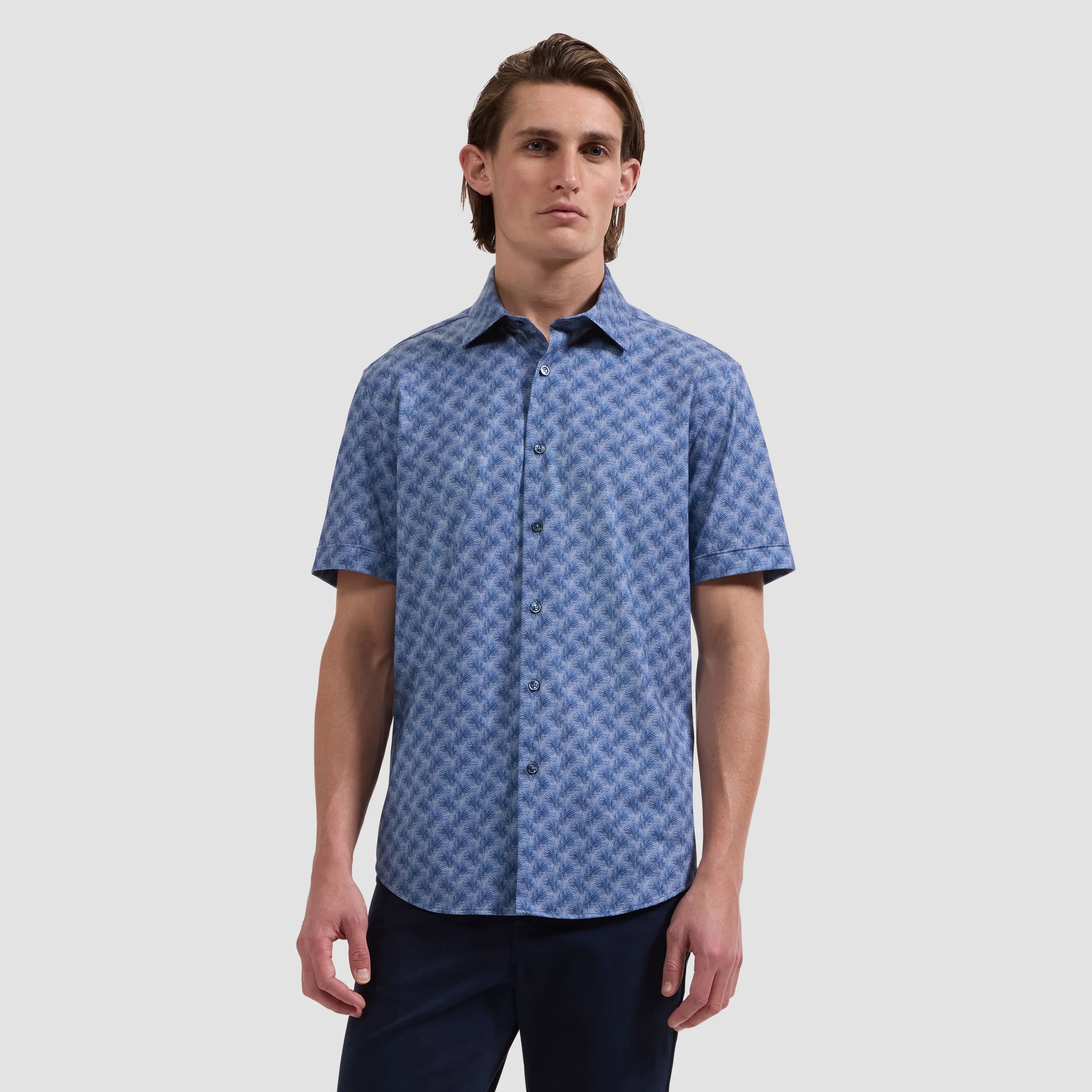 Miles OoohCotton® Leaf Print Short-Sleeve Shirt (JF9138F40)