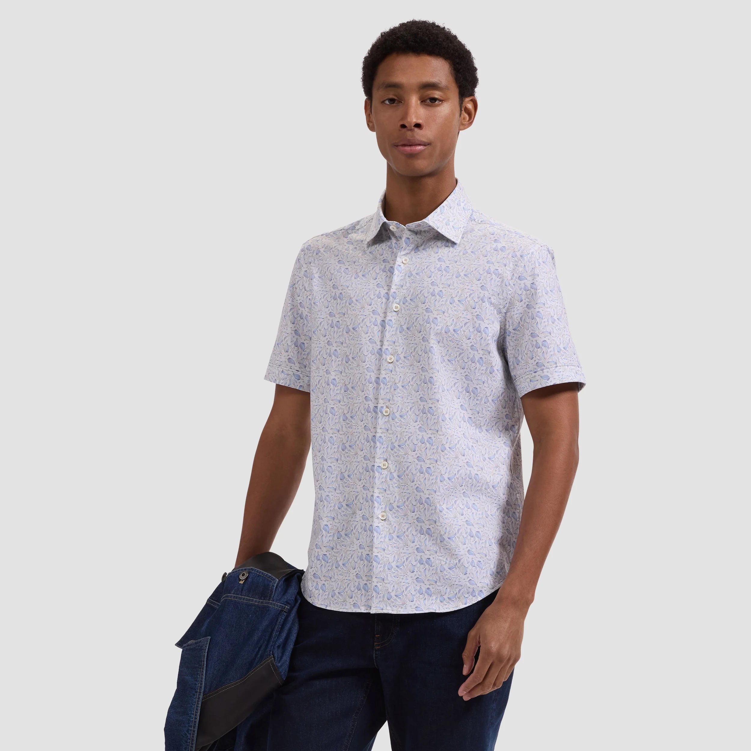 Miles OoohCotton® Striped Leaf Short-Sleeve Shirt (JF9215F40)