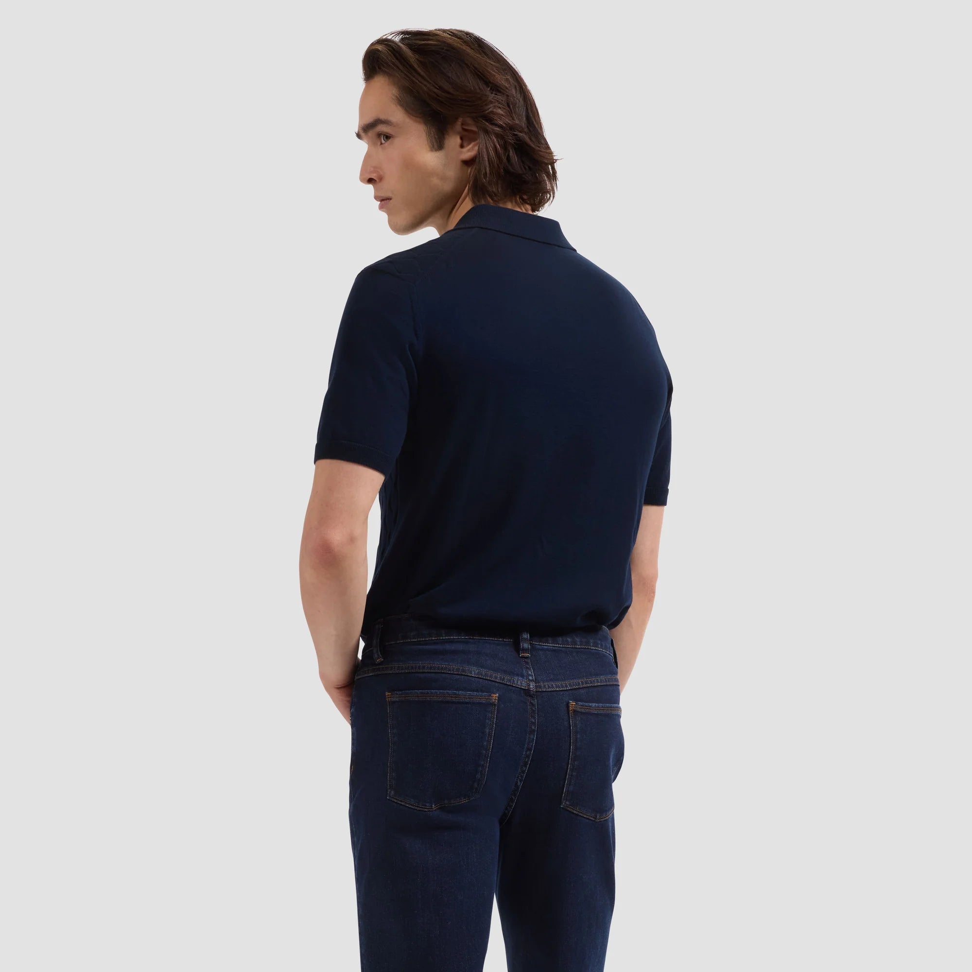 Embossed Wave Short-Sleeve Polo Sweater (JH310PO1)