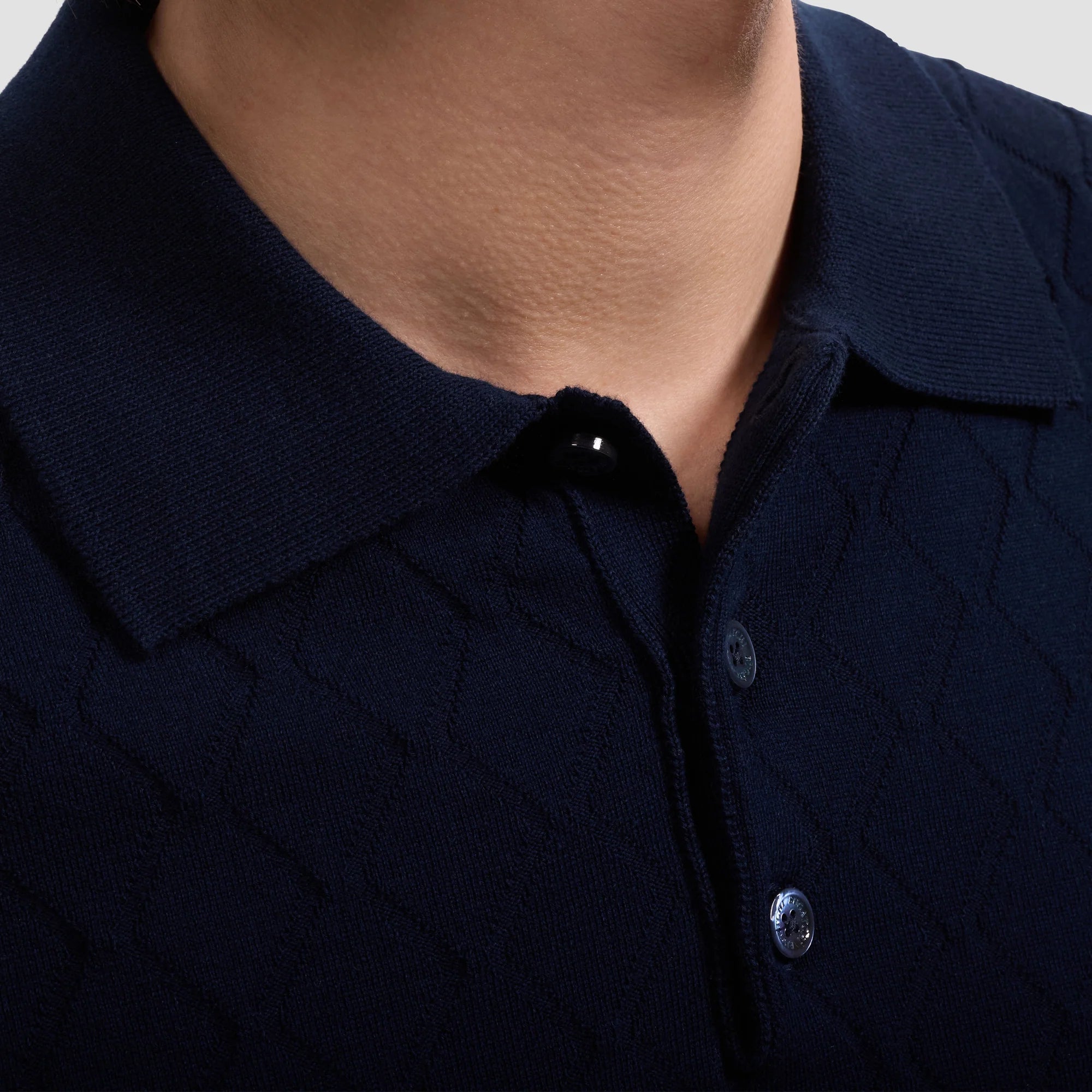 Embossed Wave Short-Sleeve Polo Sweater (JH310PO1)