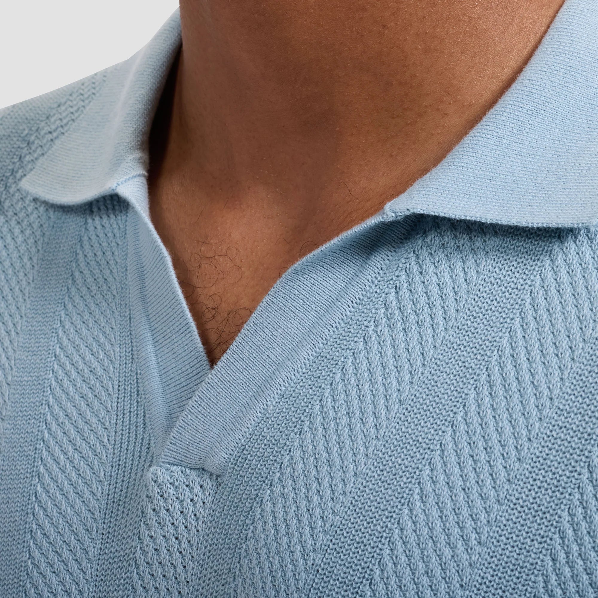 Textured Stripe Johnny Collar Short-Sleeve Sweater (JH554JC1)