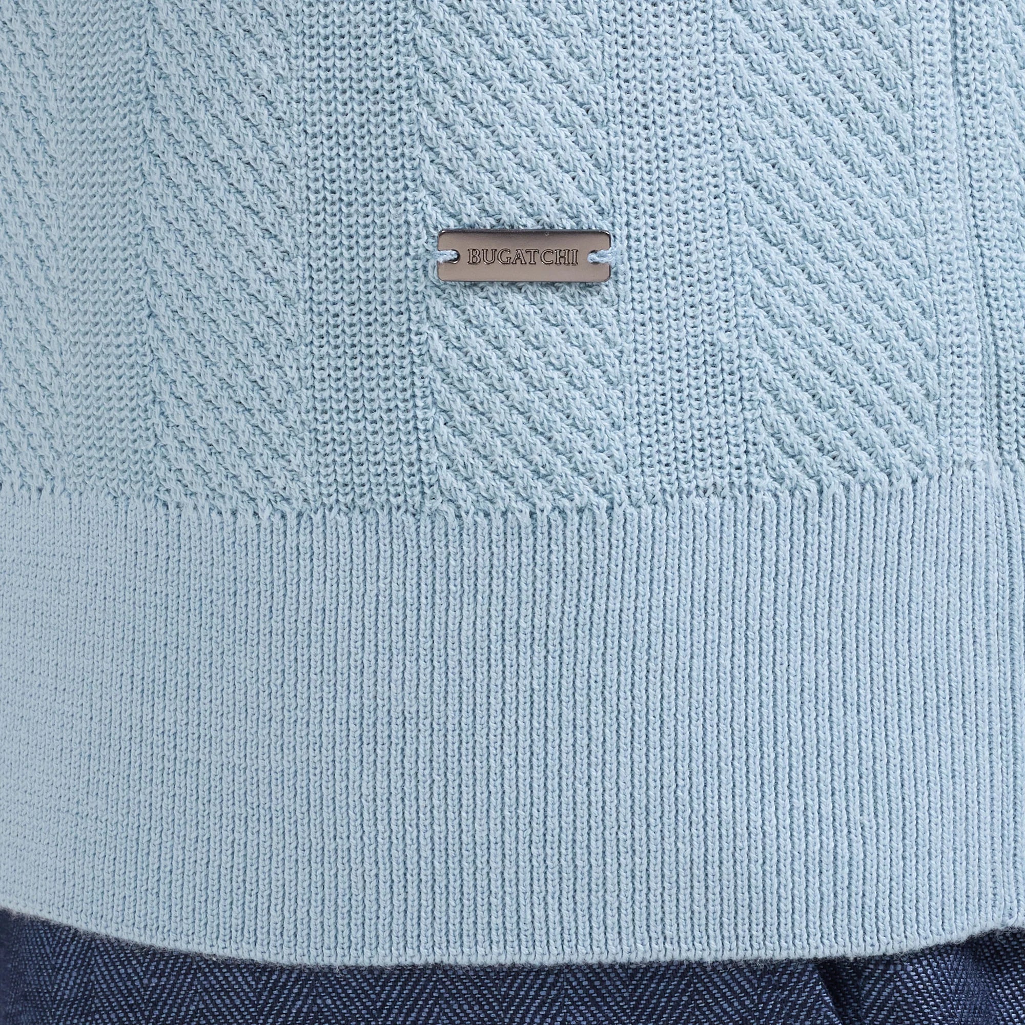 Textured Stripe Johnny Collar Short-Sleeve Sweater (JH554JC1)