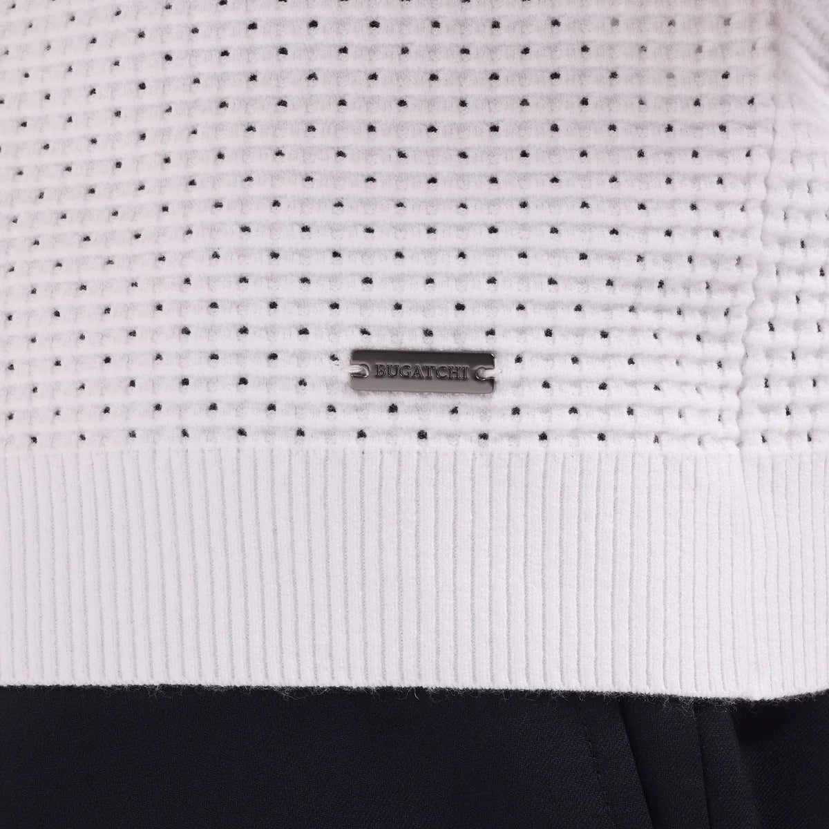 Open-Lattice Johnny Collar Short-Sleeve Sweater (JH710JC1)
