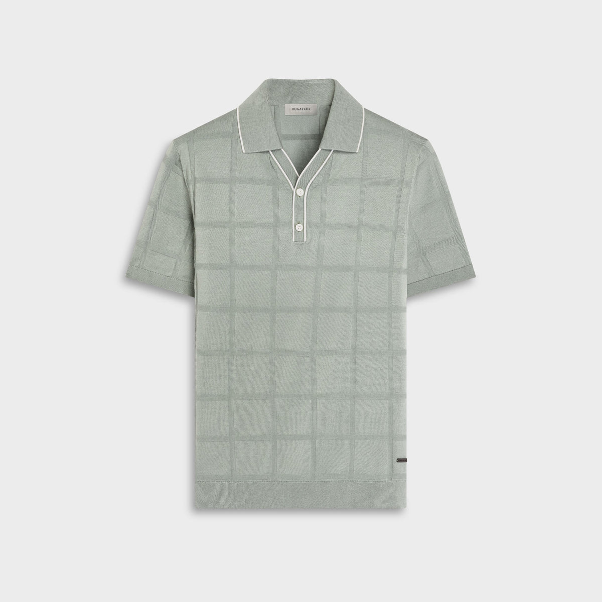 Windowpane Johnny Collar Short-Sleeve Sweater (KH556JV1)
