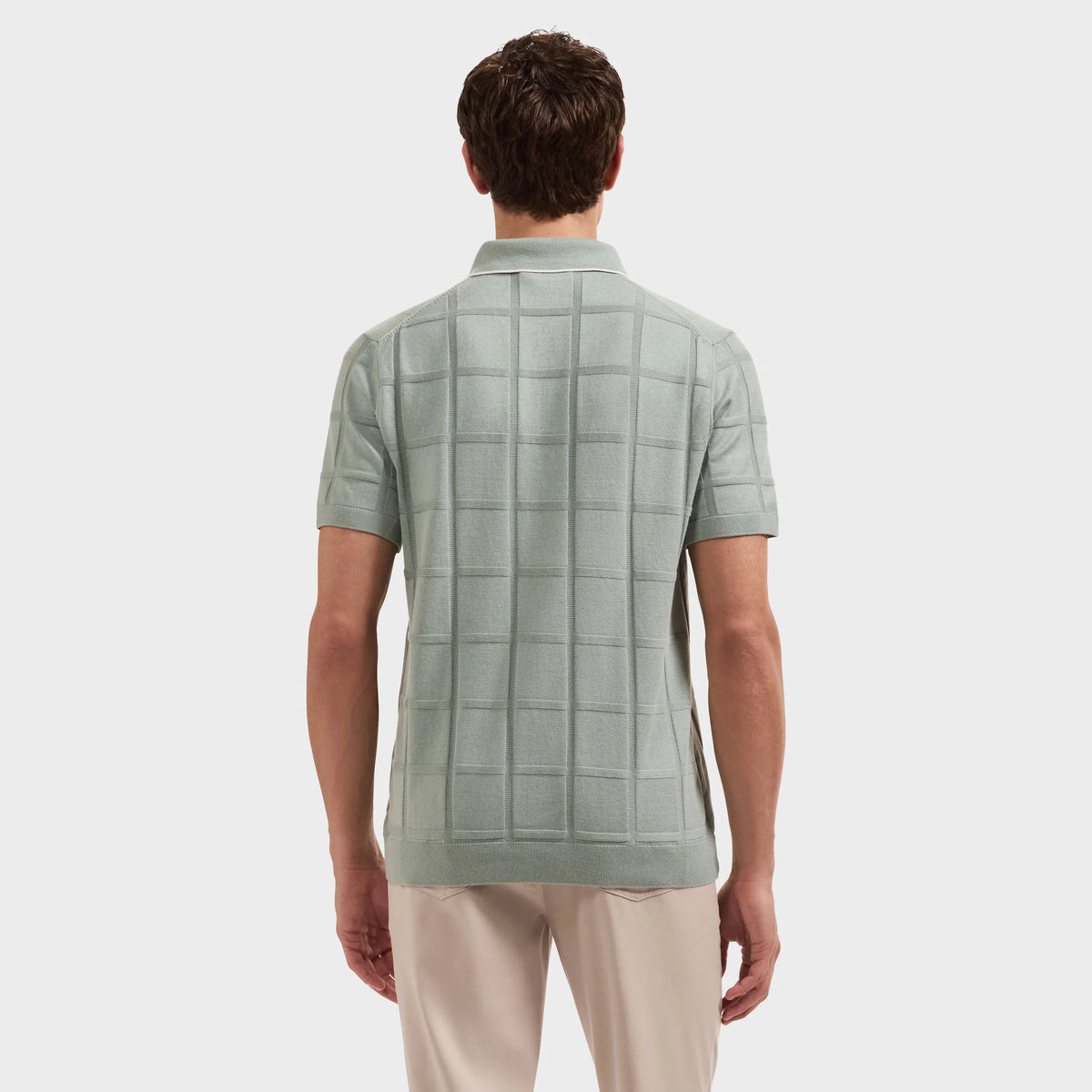 Windowpane Johnny Collar Short-Sleeve Sweater (KH556JV1)