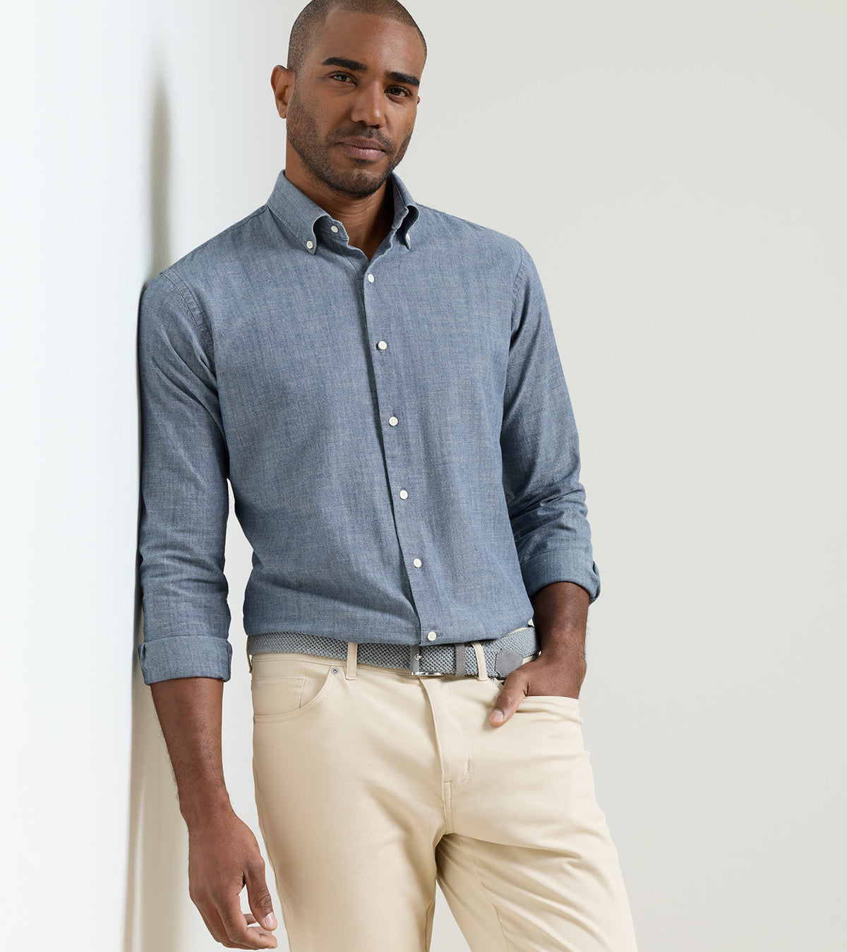 Devonport Chambray Cotton-Stretch Sport Shirt (MA26W70LTB)