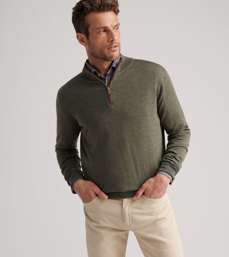 Autumn Crest Suede Trim Quarter-Zip - Basil (MF25S03)