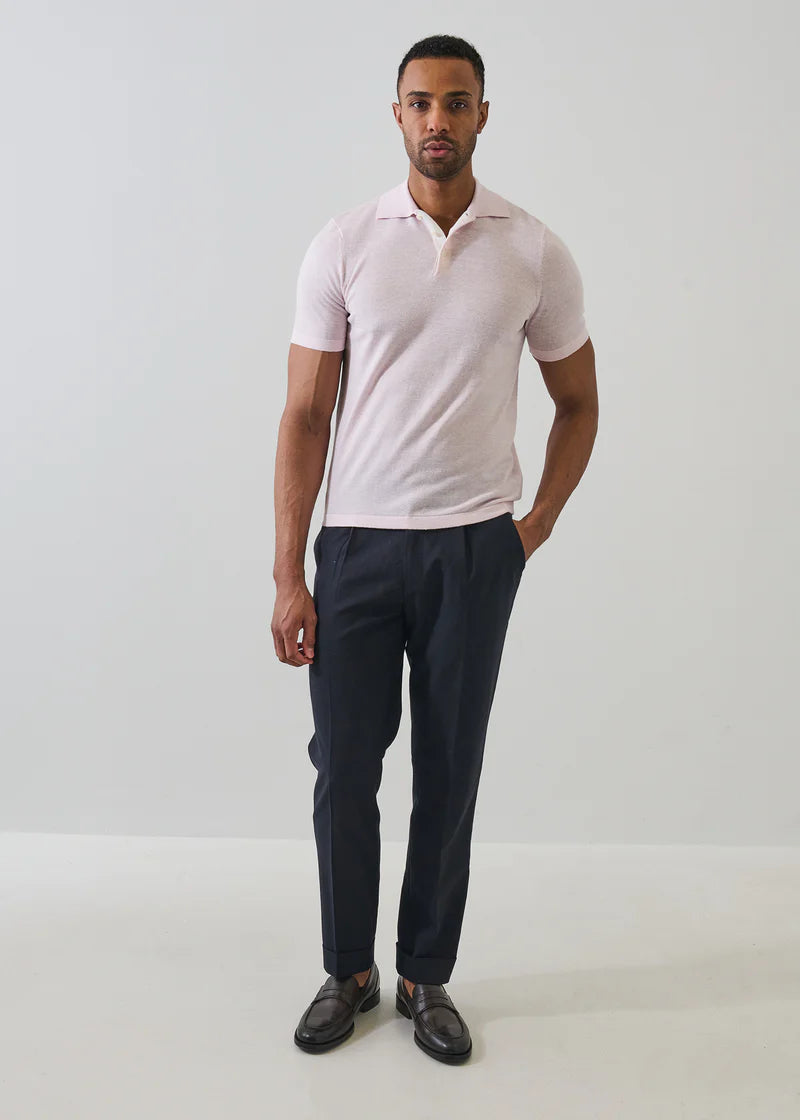 Merino Linen Contrast Placket Polo (P144P32B)