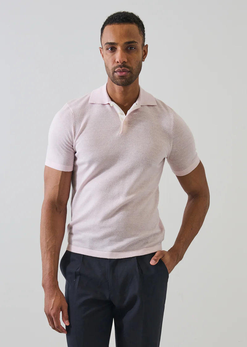 Merino Linen Contrast Placket Polo (P144P32B)