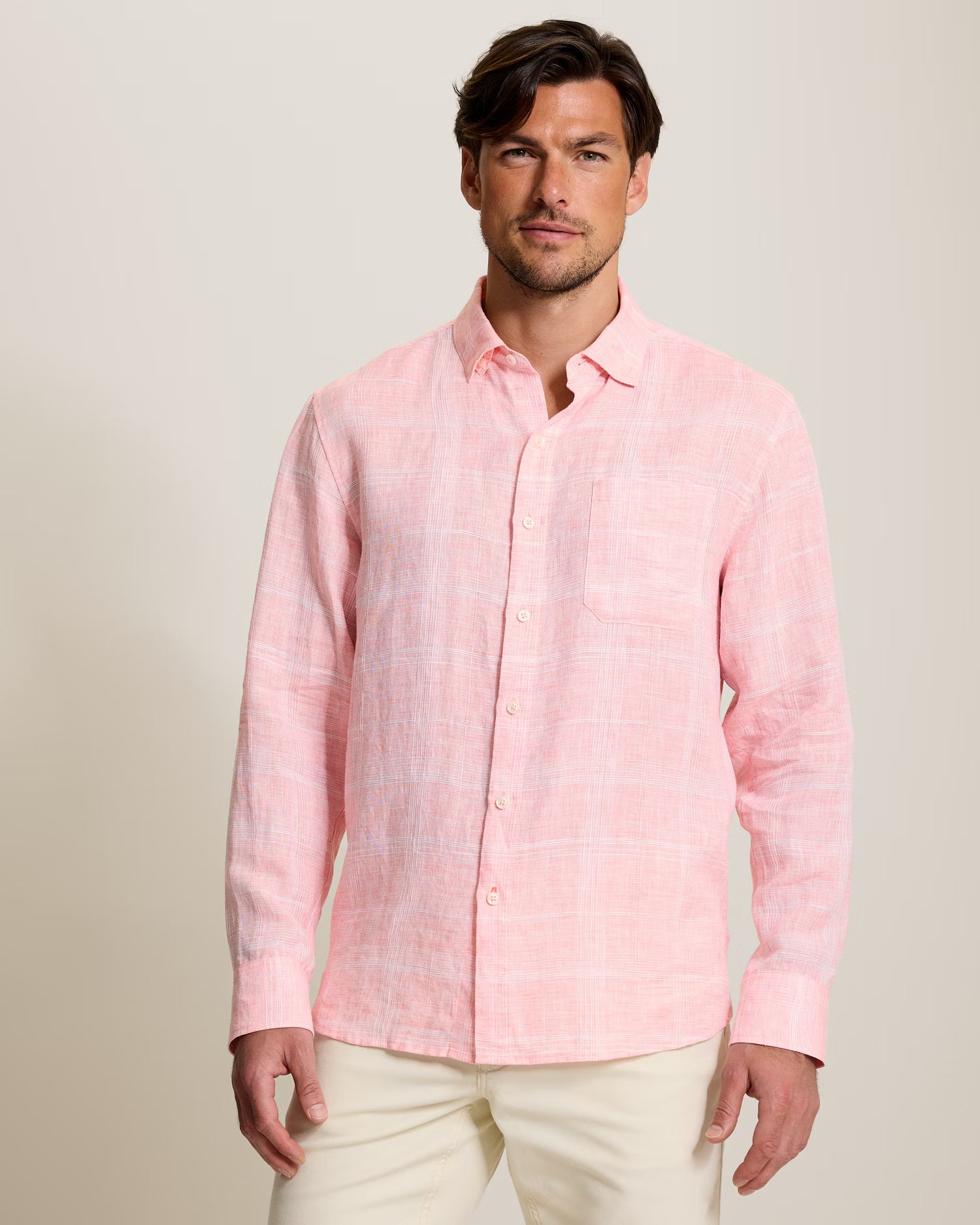Paradisio Plaid Linen Long-Sleeve Shirt (ST327160)