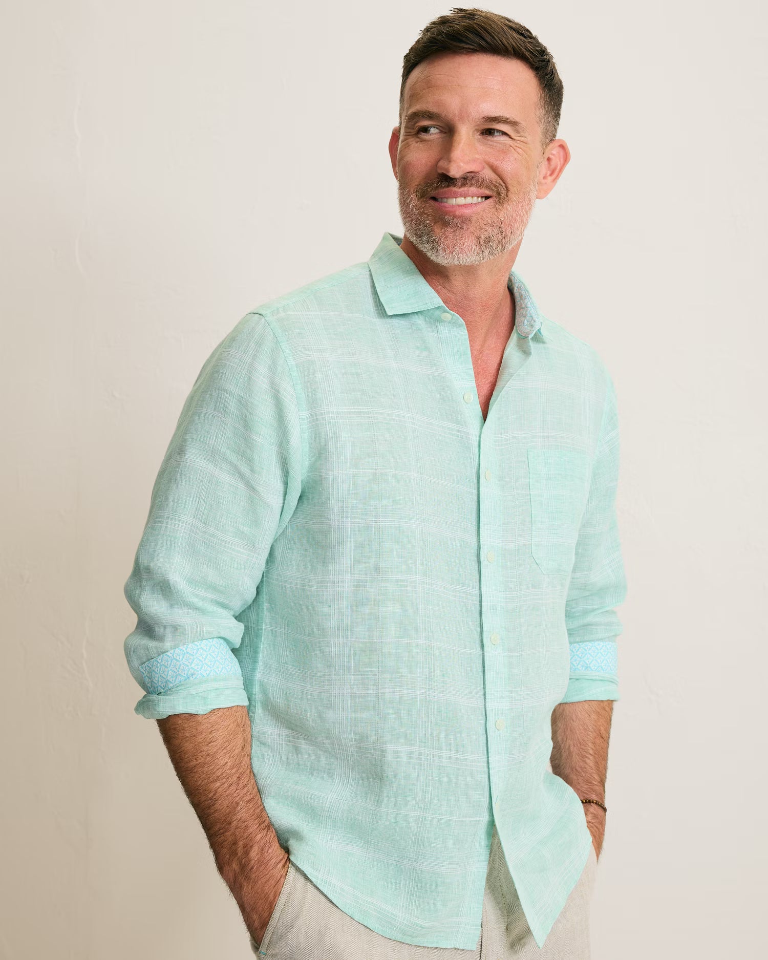Paradisio Plaid Linen Long-Sleeve Shirt (ST327160)