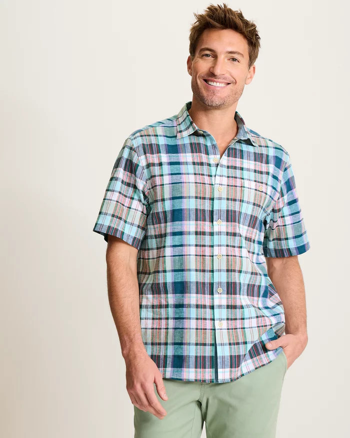Barbados Breeze Tavira Check Stretch-Linen Shirt (ST327597)